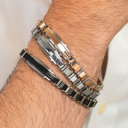 Boccadamo Herrenarmband aus Silber und schwarzem Stahl mit Zirkonia _ABR721 