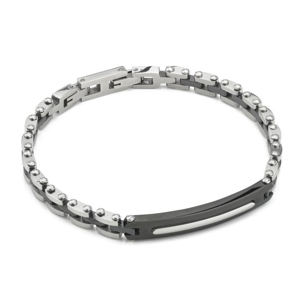 Boccadamo Herrenarmband aus Silber und schwarzem Stahl mit Zirkonia _ABR721 