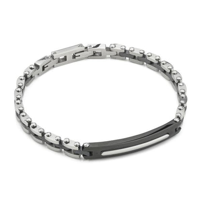 Boccadamo Herrenarmband aus Silber und schwarzem Stahl mit Zirkonia _ABR721 