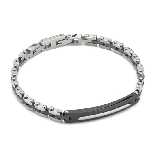 Boccadamo Herrenarmband aus Silber und schwarzem Stahl mit Zirkonia _ABR721 