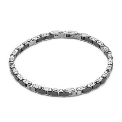 Bracciale Boccadmo Uomo Pvd Nero e Inserti di Zirconi Neri _ABR789