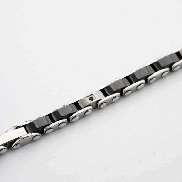 Bracciale Boccadmo Uomo Pvd Nero e Inserti di Zirconi Neri _ABR789