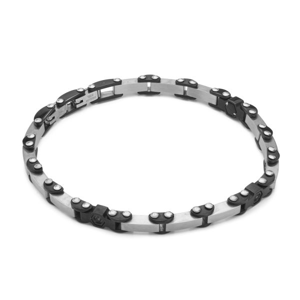 Boccadamo Herrenarmband aus Silber und schwarzem Stahl mit Zirkonia _ABR721 