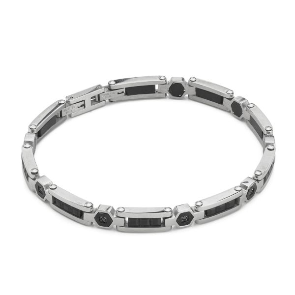 Boccadamo Herrenarmband aus Silber und schwarzem Stahl mit Zirkonia _ABR721 