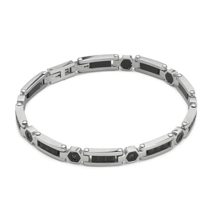 Boccadamo Herrenarmband aus Silber und schwarzem Stahl mit Zirkonia _ABR721 