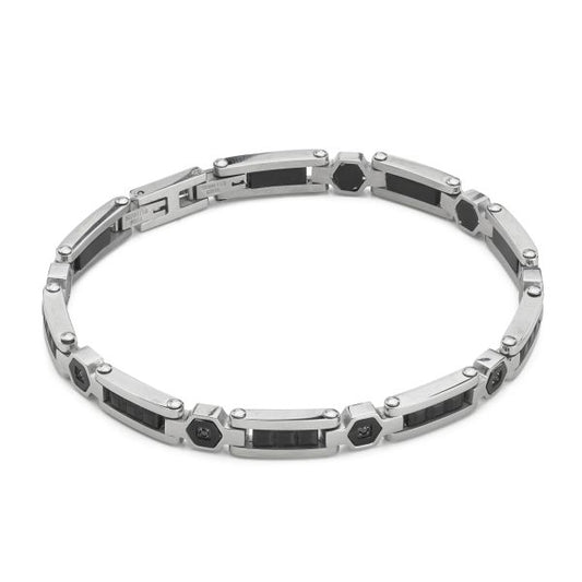Boccadamo Herrenarmband aus Silber und schwarzem Stahl mit Zirkonia _ABR721 