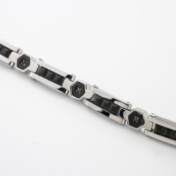 Boccadamo Herrenarmband aus Silber und schwarzem Stahl mit Zirkonia _ABR721 