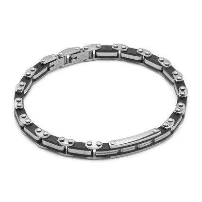 Bracciale Boccadmo Acciaio Uomo Pvd Nero Zirconi Incastonati _ABR793