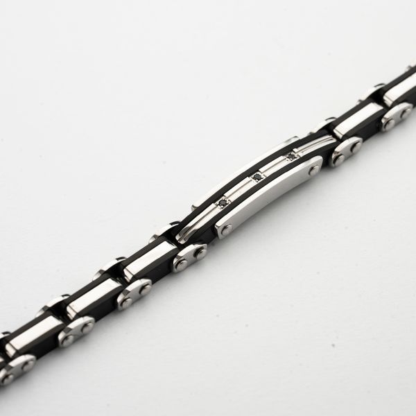 Bracciale Boccadmo Acciaio Uomo Pvd Nero Zirconi Incastonati _ABR793