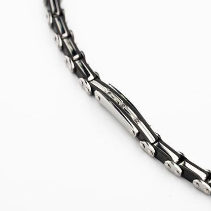 Bracciale Boccadmo Acciaio Uomo Pvd Nero Zirconi Incastonati _ABR793