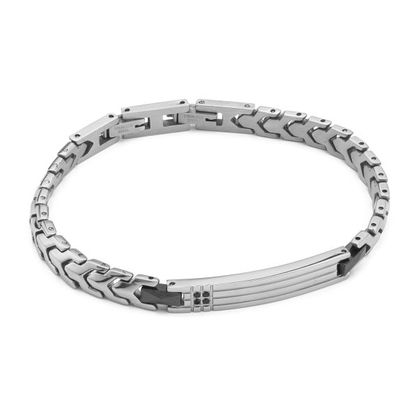 Boccadamo Herrenarmband aus Silber und schwarzem Stahl mit Zirkonia _ABR721 