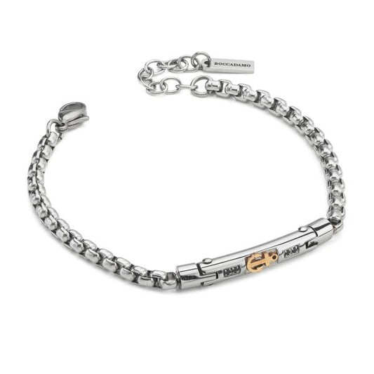 Boccadamo Herrenarmband aus Silber und schwarzem Stahl mit Zirkonia _ABR721 
