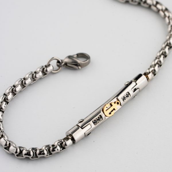 Boccadamo Herrenarmband aus Silber und schwarzem Stahl mit Zirkonia _ABR721 