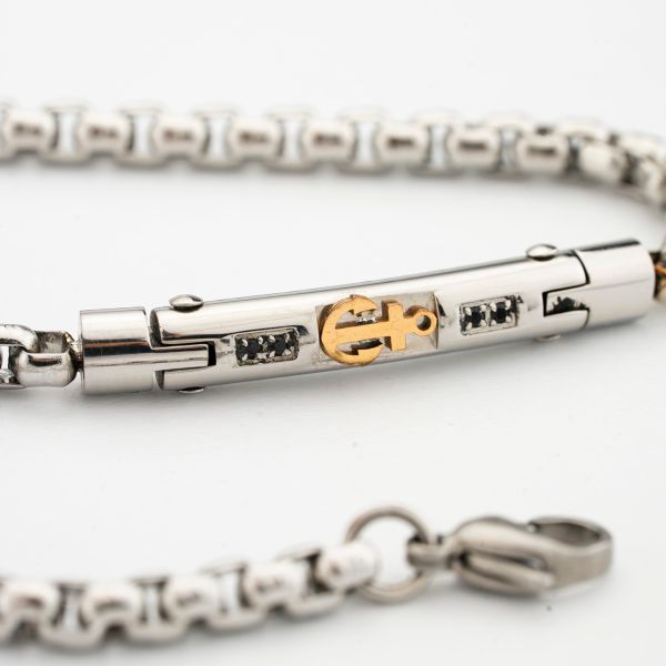 Boccadamo Herrenarmband aus Silber und schwarzem Stahl mit Zirkonia _ABR721 