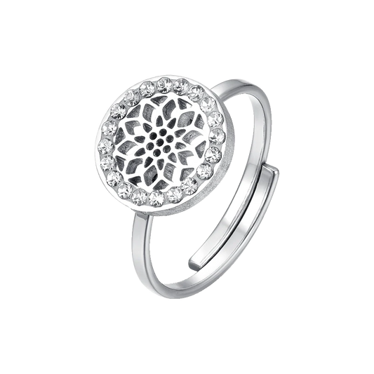 Anello Regolabile Luca BARRA Acciaio Cristalli Fiore della Vita _ANK511