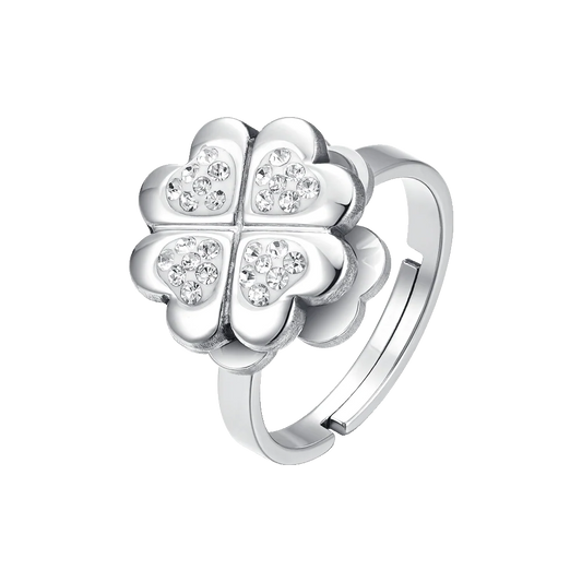 Anello Regolabile Luca BARRA Acciaio Quadrifoglio Girevole Cristalli _ANK521