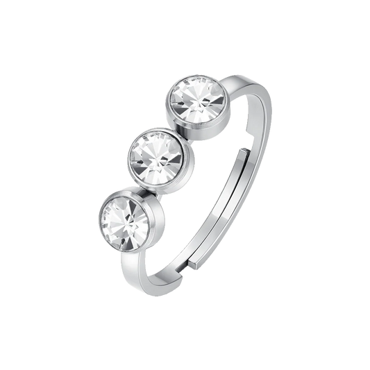 Anello Regolabile Luca BARRA Acciaio Cristalli Bianchi _ANK528