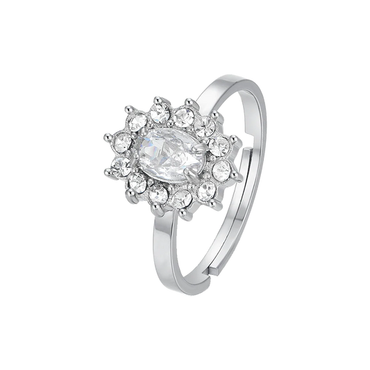 Anello Regolabile Luca BARRA Acciaio Cristalli e Zircone Bianco _ANK542