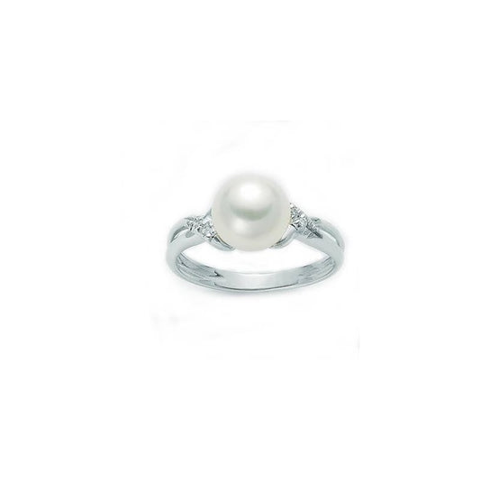 Anello Miluna Donna Oro Bianco 18KT Perla Bianca Diamanti Laterali PLI1093 TG 15