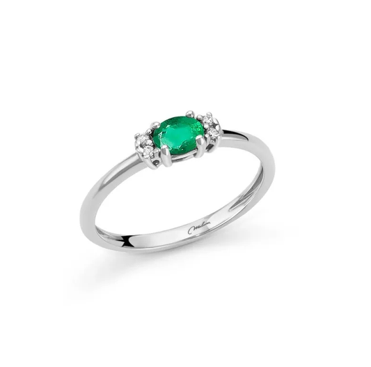 Anello Miluna Donna Oro Bianco 9kt Smeraldo e Diamanti _LID3724X
