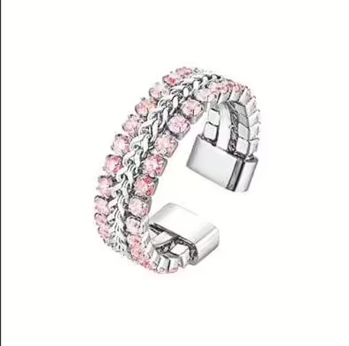 Luca Barra Damen-Tennisring aus Stahl mit rosa Kristallen _ANK506
