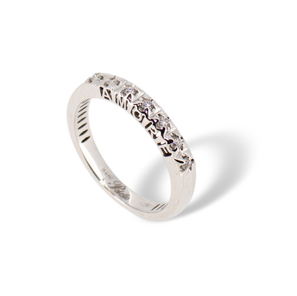 Anello Polello Oro Bianco 18KT Diamanti 0,14CT Scritta AMORE G3137B