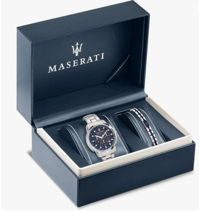 Orologio Maserati  Uomo Cronografo in Acciaio Argento Quadrante Blu + Bracciale _R8851121016