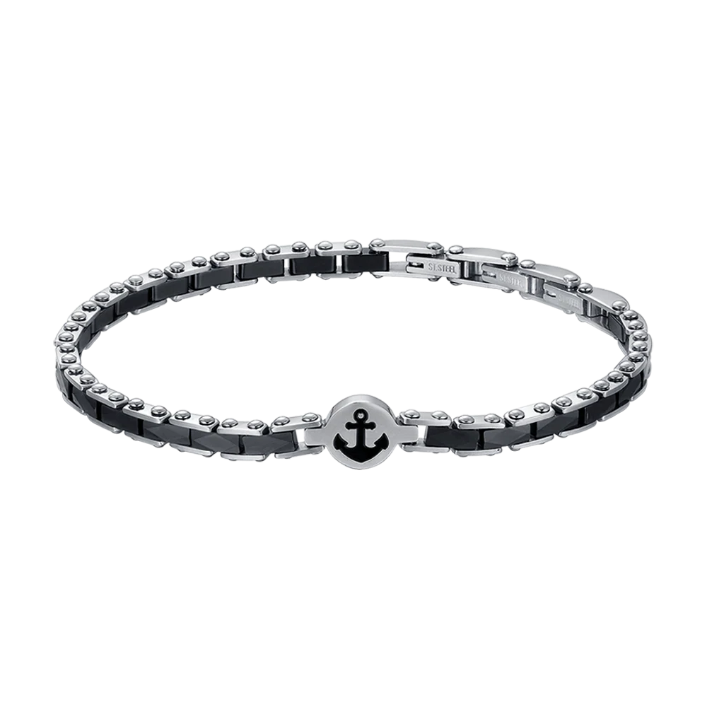 Luca Barra Herren-Armband aus Stahl mit schwarzen Achatsteinen _BA1869 