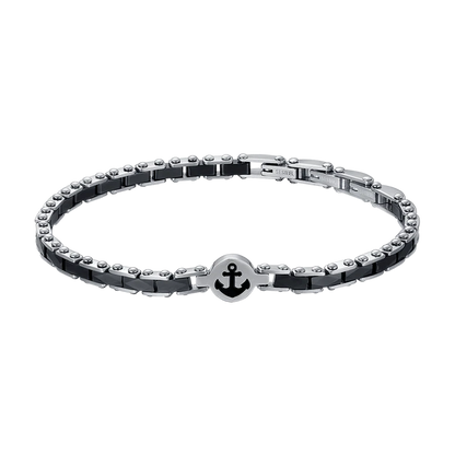 Luca Barra Herren-Armband aus Stahl mit schwarzen Achatsteinen _BA1869 