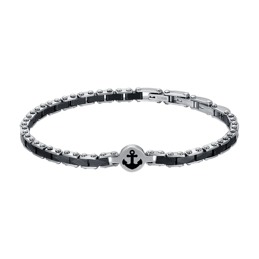 Bracciale Luca Barra Uomo Acciaio Ceramica Nera Ancora _BA1126