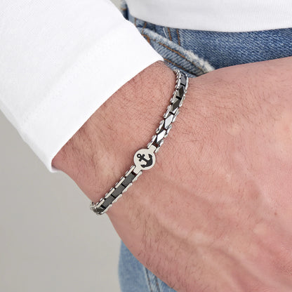 Luca Barra Herren-Armband aus Stahl mit schwarzen Achatsteinen _BA1869 