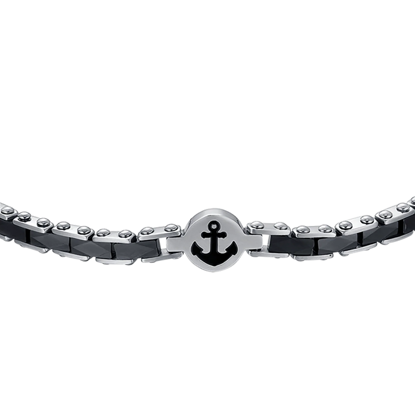 Luca Barra Herren-Armband aus Stahl mit schwarzen Achatsteinen _BA1869 
