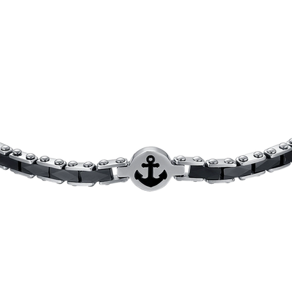 Luca Barra Herren-Armband aus Stahl mit schwarzen Achatsteinen _BA1869 