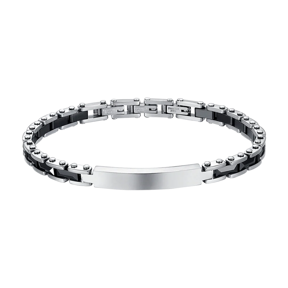 Luca Barra Herren-Armband aus Stahl mit schwarzen Achatsteinen _BA1869 