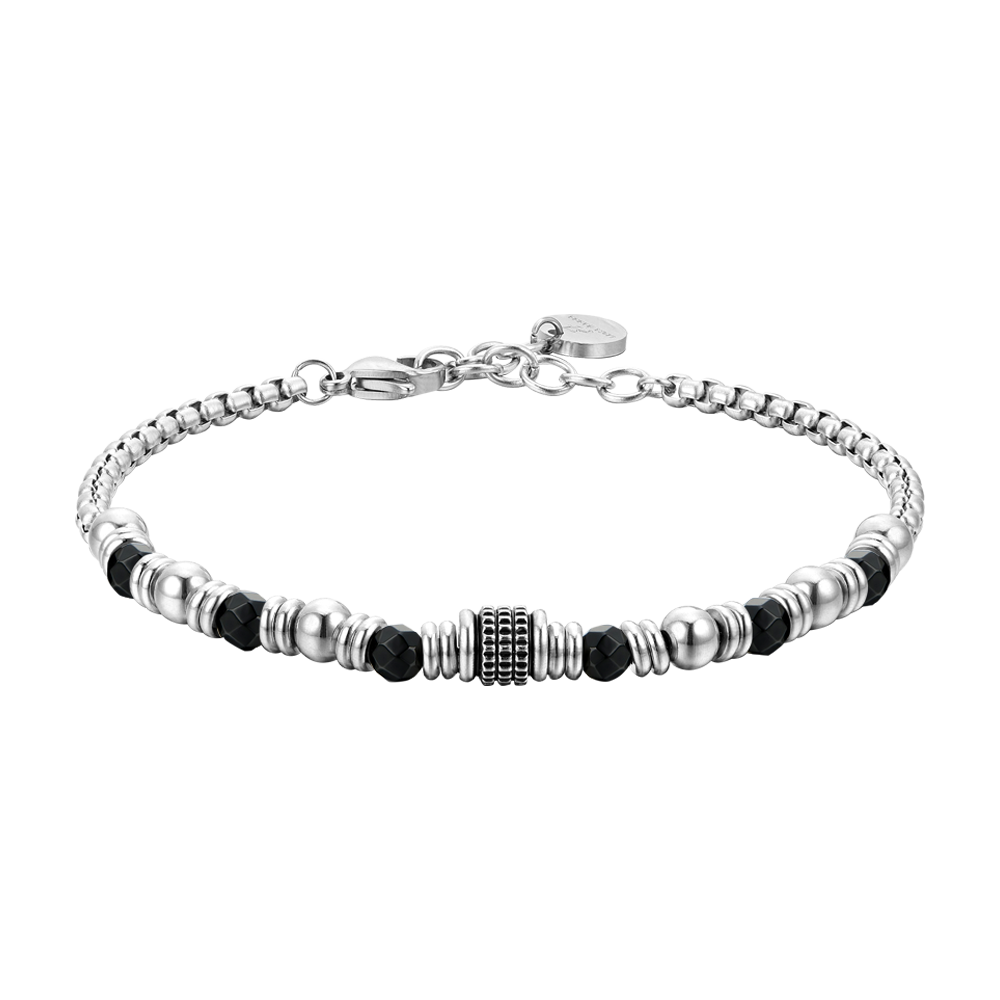 Bracciale Luca Barra Uomo Acciaio Agata Nera _BA1697