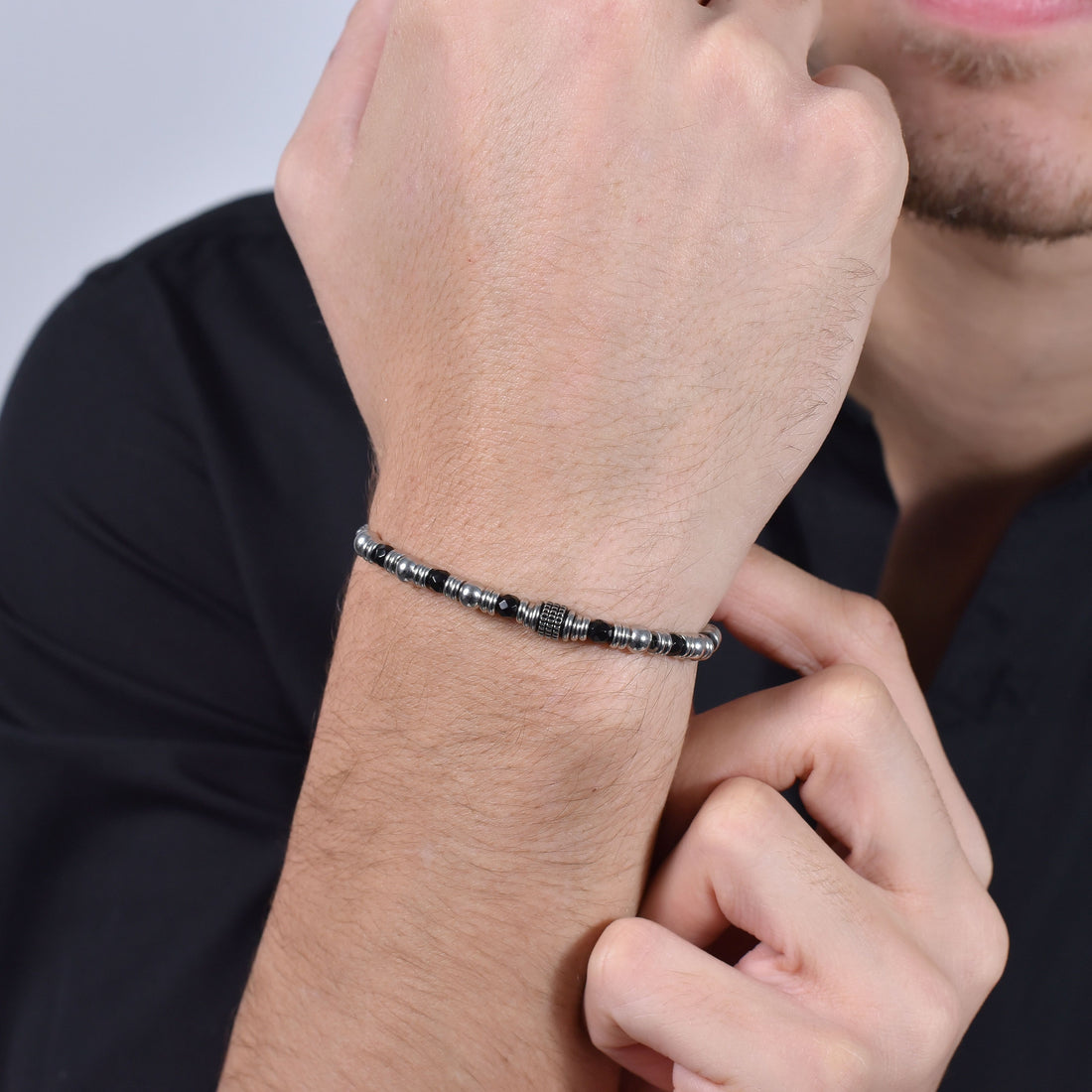Bracciale Luca Barra Uomo Acciaio Agata Nera _BA1697