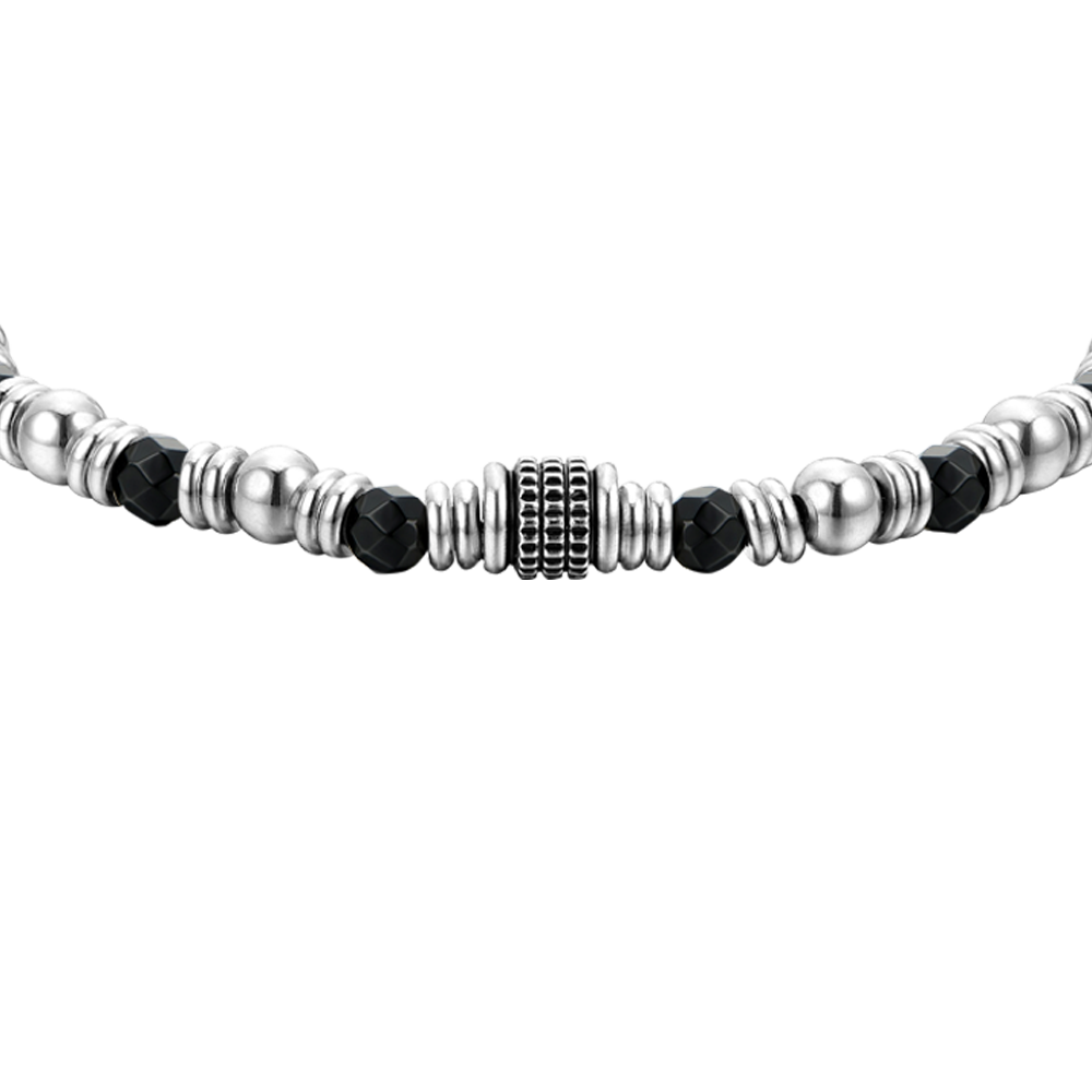 Bracciale Luca Barra Uomo Acciaio Agata Nera _BA1697