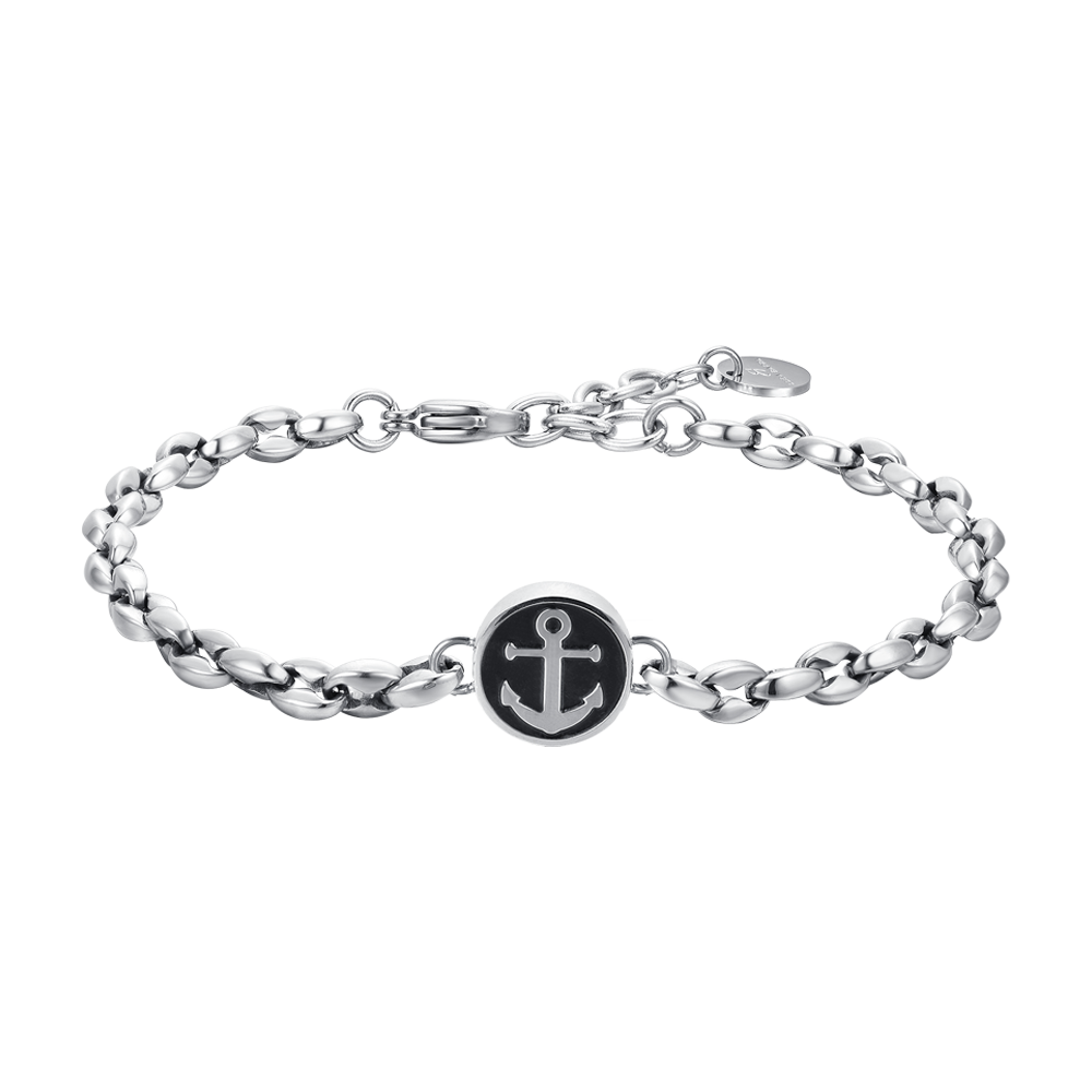 Bracciale Luca Barra Uomo Acciaio Centrale Smaltato Nero Ancora _BA1723