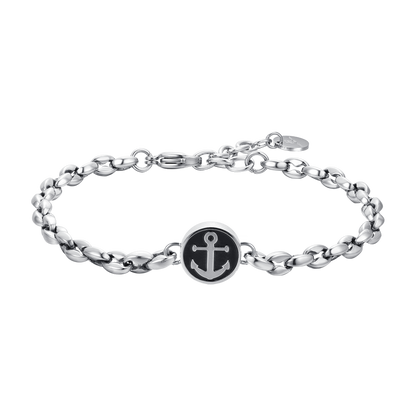 Bracciale Luca Barra Uomo Acciaio Centrale Smaltato Nero Ancora _BA1723