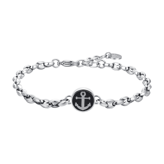 Bracciale Luca Barra Uomo Acciaio Centrale Smaltato Nero Ancora _BA1723