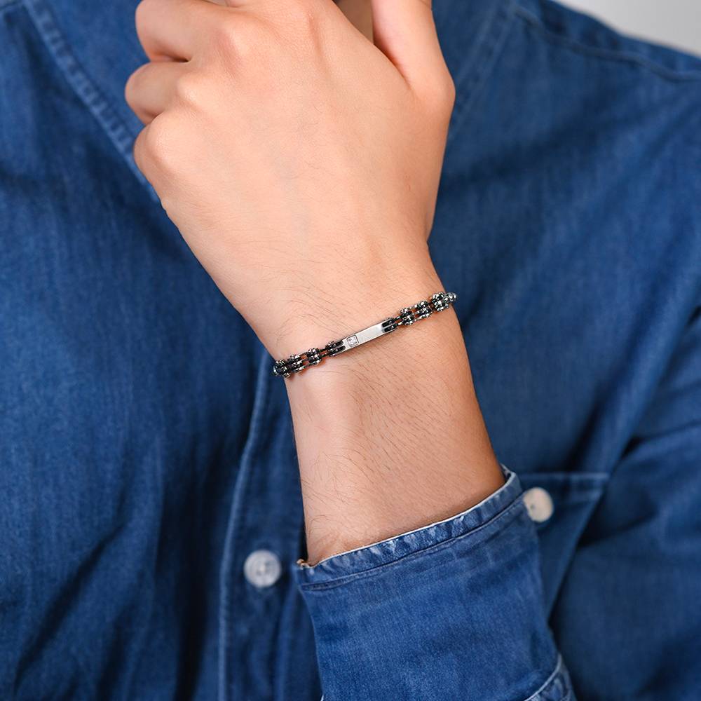 Luca Barra Herren-Armband aus Stahl mit schwarzen Elementen und Zirkonia _BA1799 