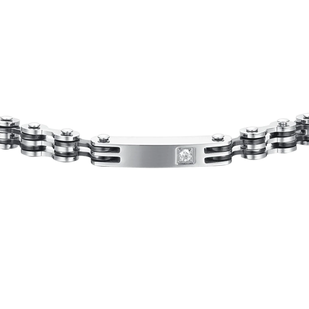 Luca Barra Herren-Armband aus Stahl mit schwarzen Elementen und Zirkonia _BA1799 