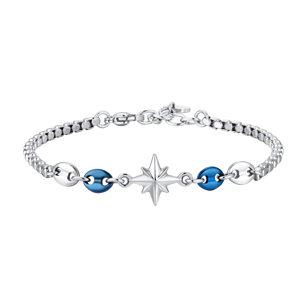 Bracciale Luca Barra Uomo Acciaio Centrale Rosa dei Venti ed Elementi Blu _BA1874
