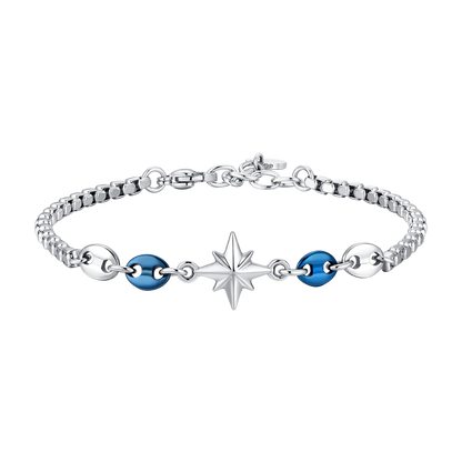 Bracciale Luca Barra Uomo Acciaio Centrale Rosa dei Venti ed Elementi Blu _BA1874