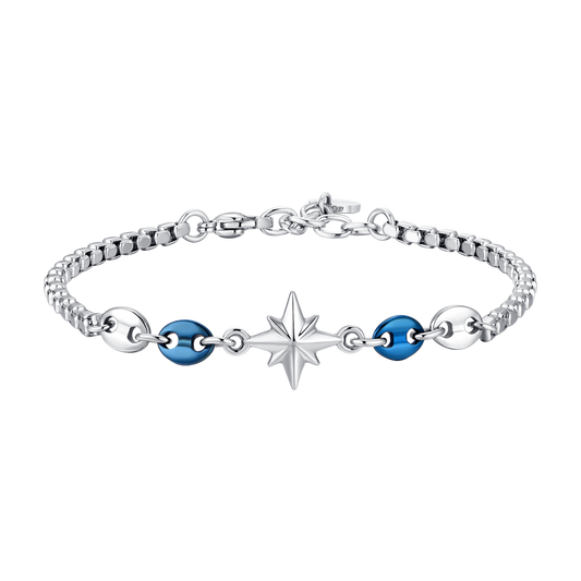 Bracciale Luca Barra Uomo Acciaio Centrale Rosa dei Venti ed Elementi Blu _BA1874