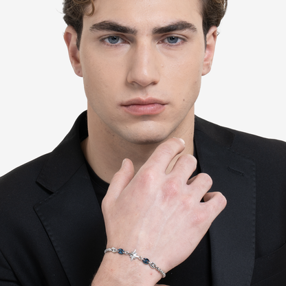 Bracciale Luca Barra Uomo Acciaio Centrale Rosa dei Venti ed Elementi Blu _BA1874