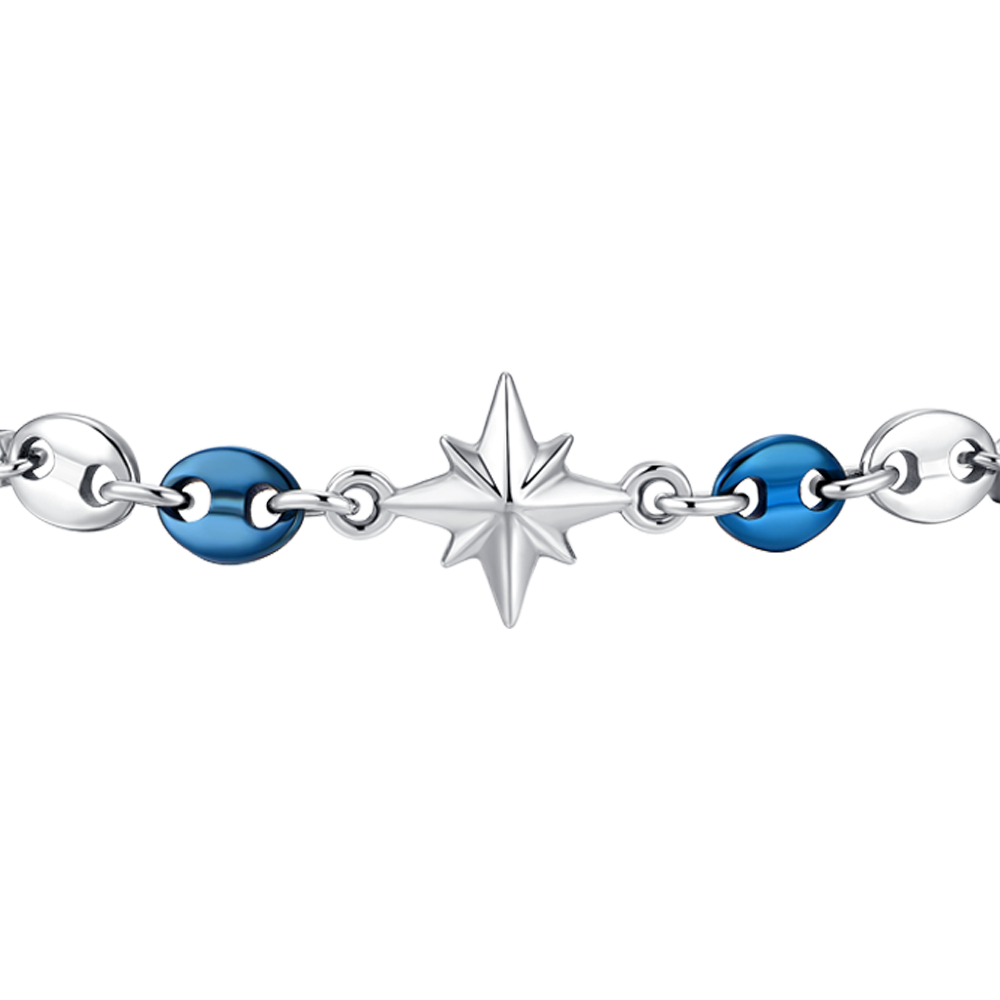 Bracciale Luca Barra Uomo Acciaio Centrale Rosa dei Venti ed Elementi Blu _BA1874