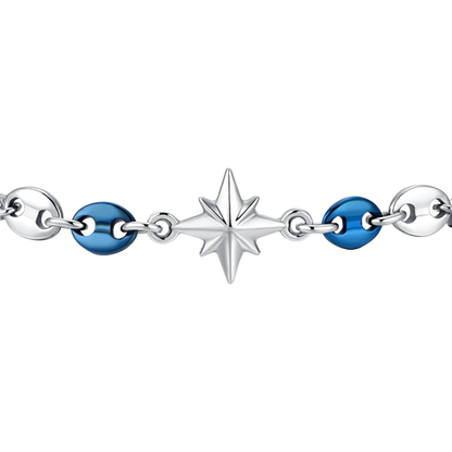 Bracciale Luca Barra Uomo Acciaio Centrale Rosa dei Venti ed Elementi Blu _BA1874