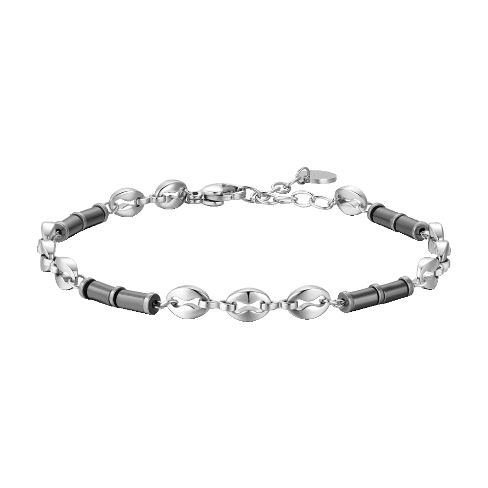Luca Barra Herren-Armband aus Stahl mit schwarzen Achatsteinen _BA1869 
