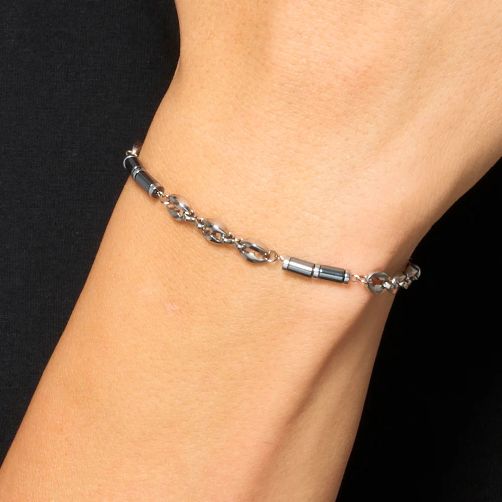 Luca Barra Herren-Armband aus Stahl mit schwarzen Achatsteinen _BA1869 